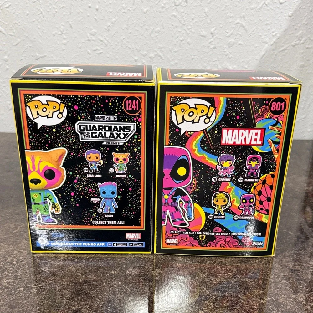 Marvel Deadpool #801 & Rocket #1241 Funko Pop Blacklight Target Exclusives - Picture 2 of 6